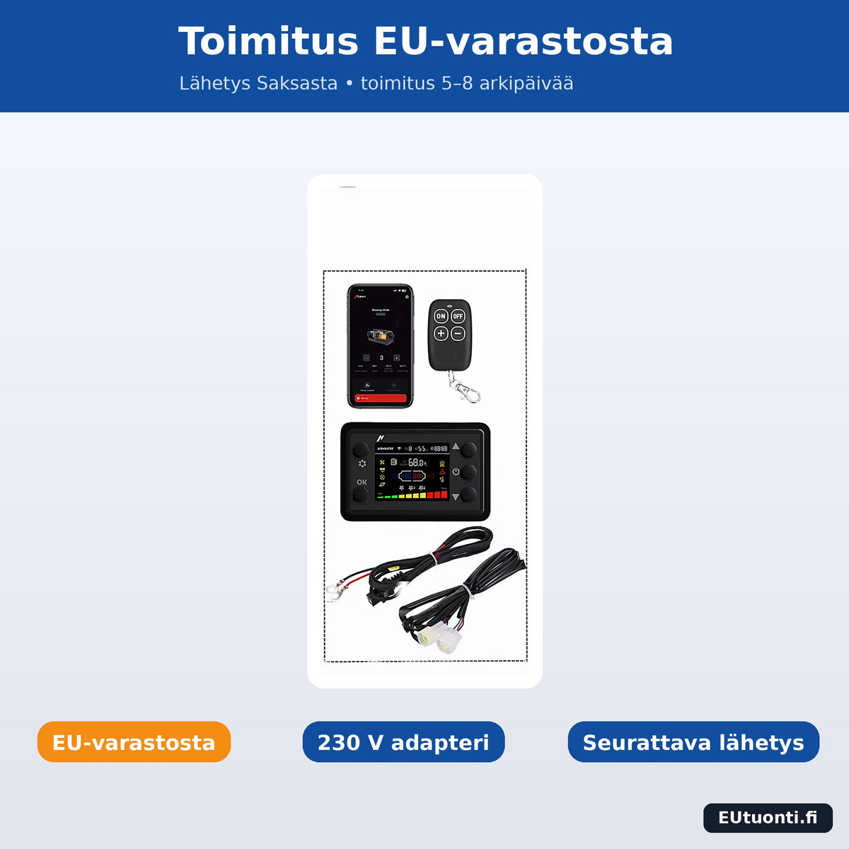 Diesel lisälämmittimen kaukosäädin, LCD-paneeli ja johdot