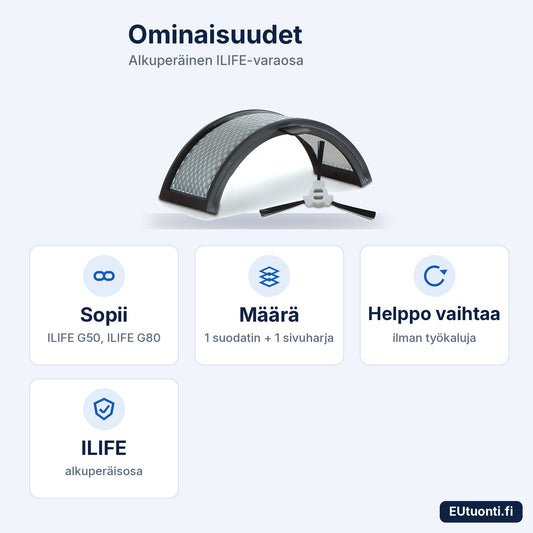 ILIFE G50/G80 suodatin ja sivuharja: ominaisuudet