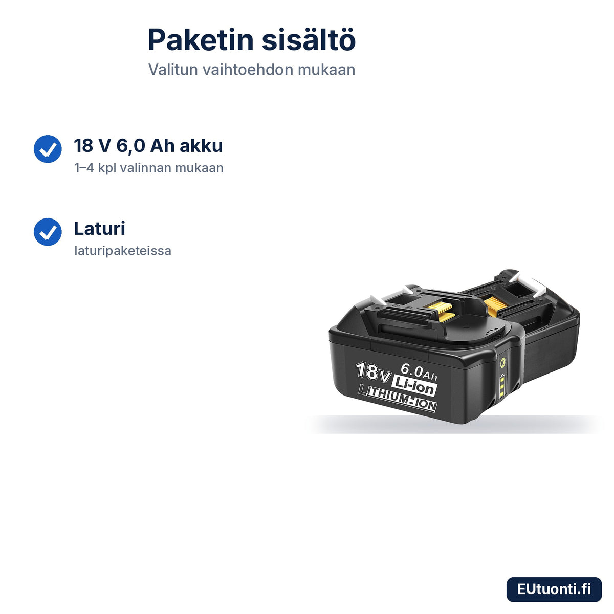 Tarvikeakun paketin sisältö