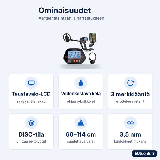 MD830 ominaisuudet: LCD, vedenkestävä kela, 3 merkkiääntä, DISC-tila