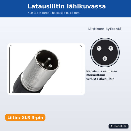 XLR 3-pin latausliitin lähikuva