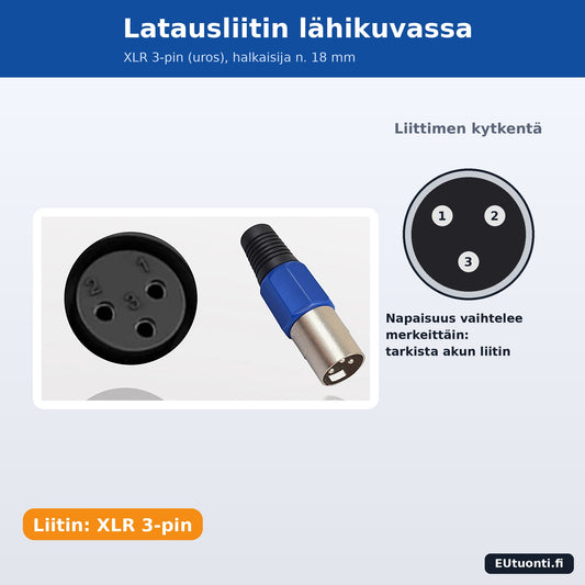 XLR 3-pin latausliitin lähikuva