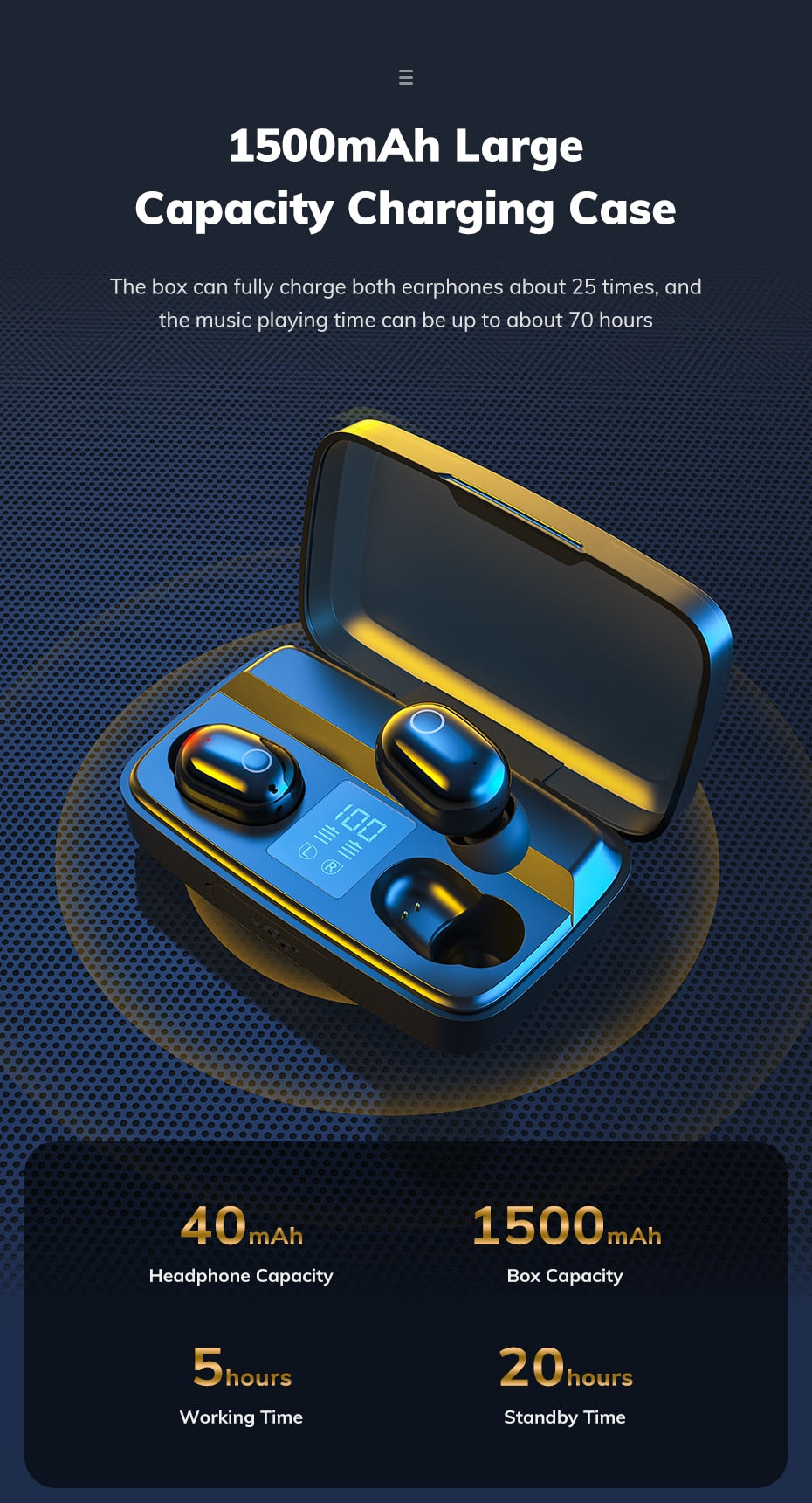 TWS Touch Bluetooth 5.0 LED Langattomat Kuulokkeet 1500mAh Powerbank