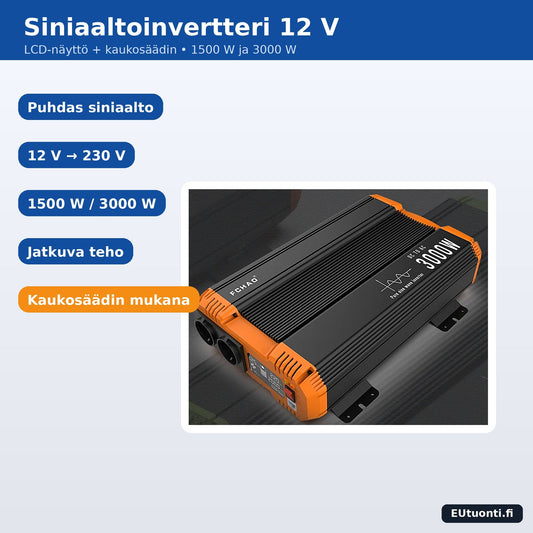 FCHAO 12 V puhdas siniaaltoinvertteri LCD-näytöllä ja kaukosäätimellä