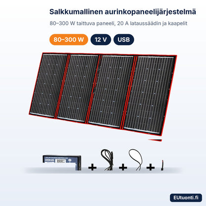 Salkkumallinen taittuva aurinkopaneelijärjestelmä 80–300 W lataussäätimellä ja kaapeleilla