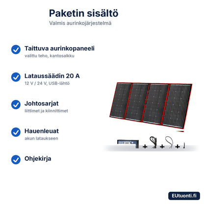 Salkkuaurinkopaneelijärjestelmän sisältö