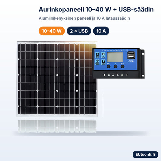 Aurinkopaneeli 10–40 W ja USB-lataussäädin