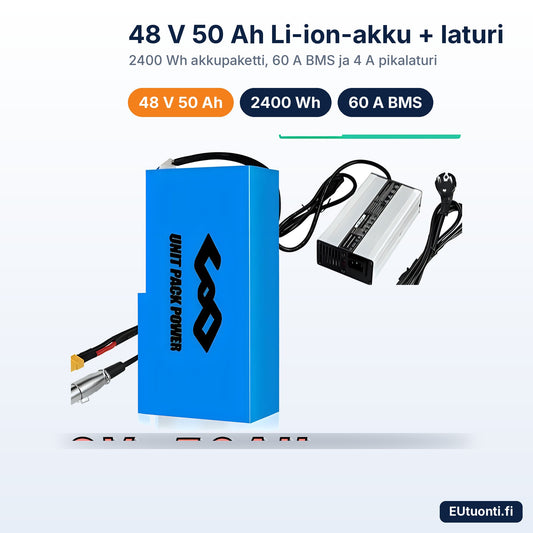 48 V 50 Ah Li-ion-akku 2400 Wh ja 4 A laturi