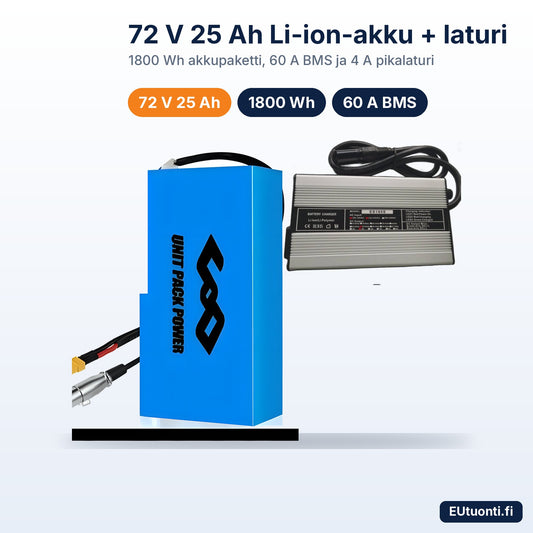 72 V 25 Ah Li-ion-akku 1800 Wh ja 4 A laturi