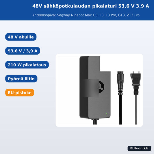 48V sähköpotkulaudan pikalaturi 53,6 V 3,9 A – yhteensopiva Segway Ninebot Max G3, F3, GT3, ZT3 Pro