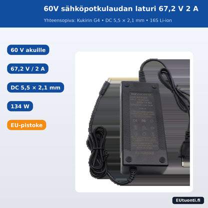 60V sähköpotkulaudan laturi 67,2 V 2 A DC 5,5 × 2,1 mm – yhteensopiva Kukirin G4