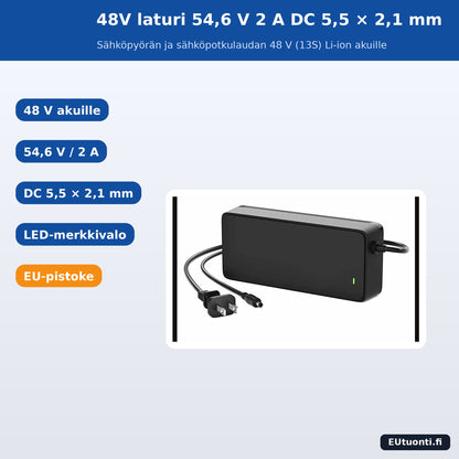 48V laturi 54,6 V 2 A DC 5,5 × 2,1 mm – sähköpyörä ja sähköpotkulauta