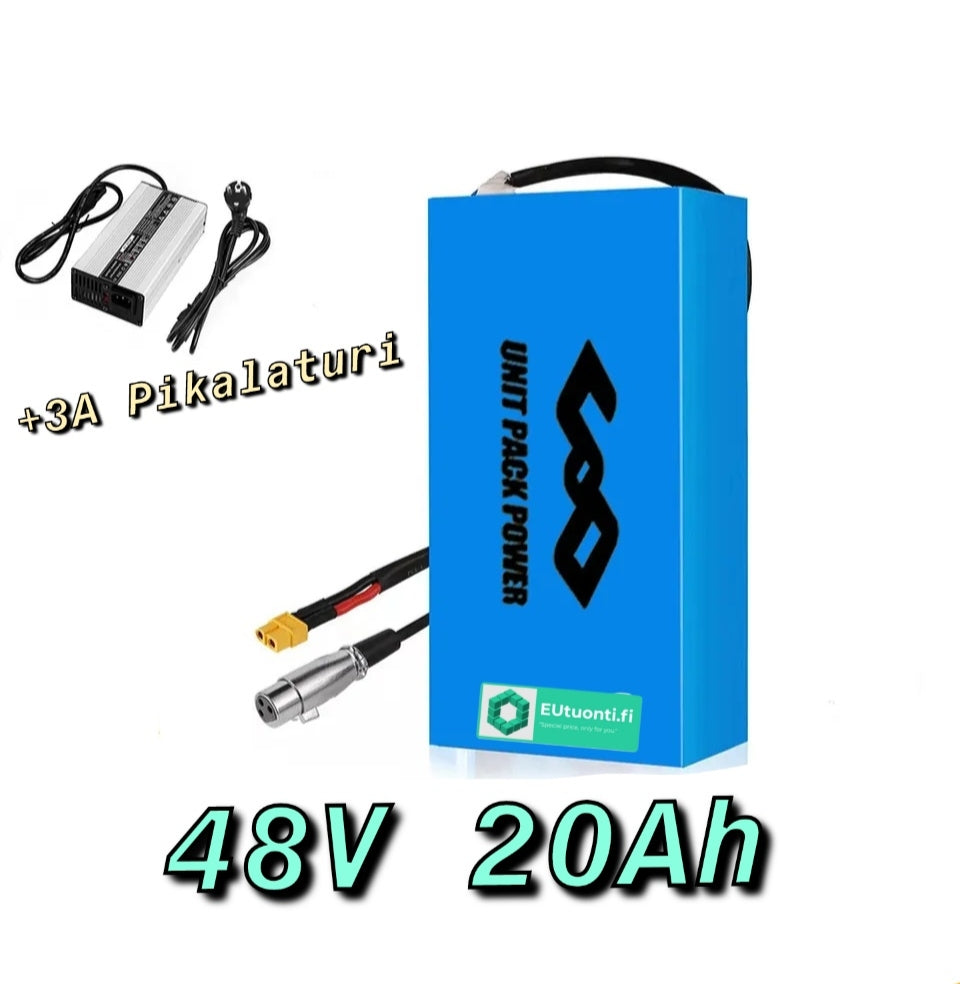 48V 20Ah Li-ion Akku (960Wh) + 3A Pikalaturi