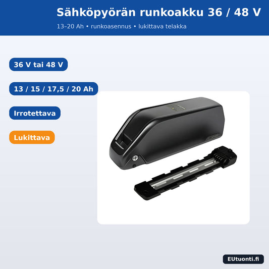 Sähköpyörän runkoakku 36 V / 48 V telakalla