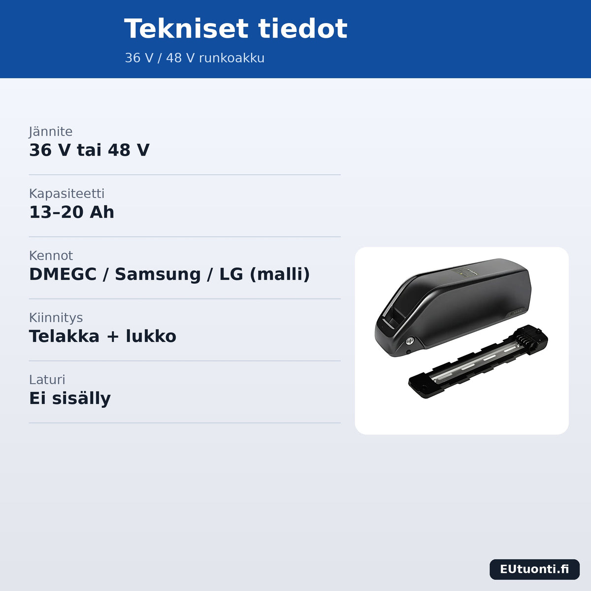 Runkoakun tekniset tiedot 36 V / 48 V