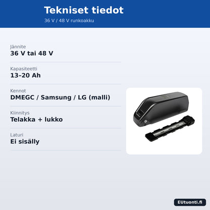 Runkoakun tekniset tiedot 36 V / 48 V