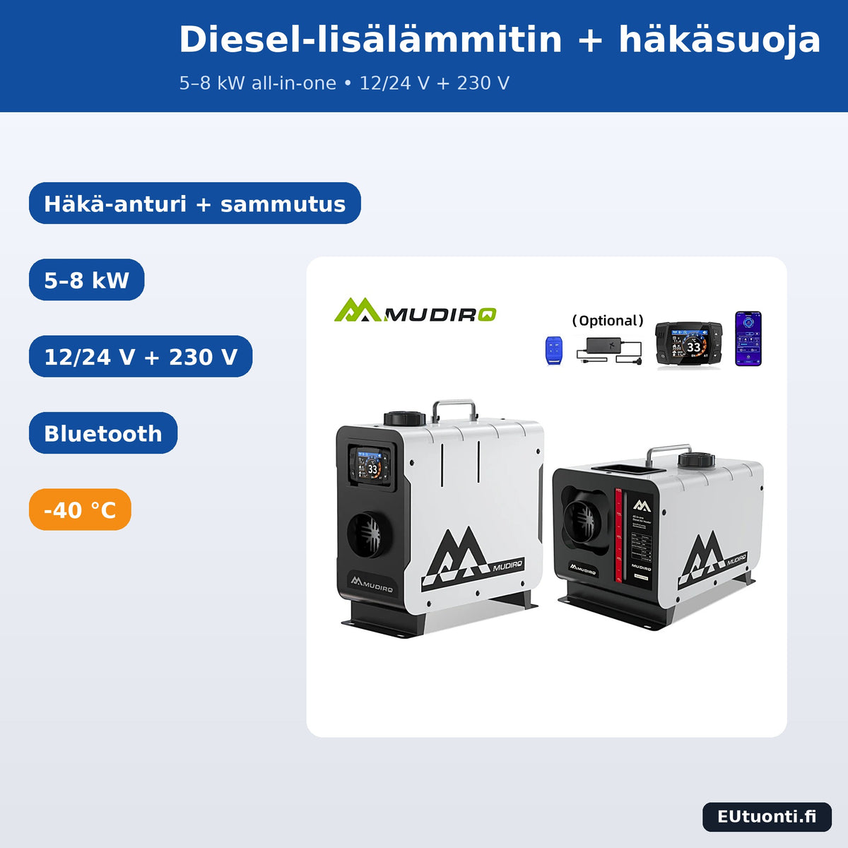 Diesel lisälämmitin häkävaroittimella 8 kW all-in-one