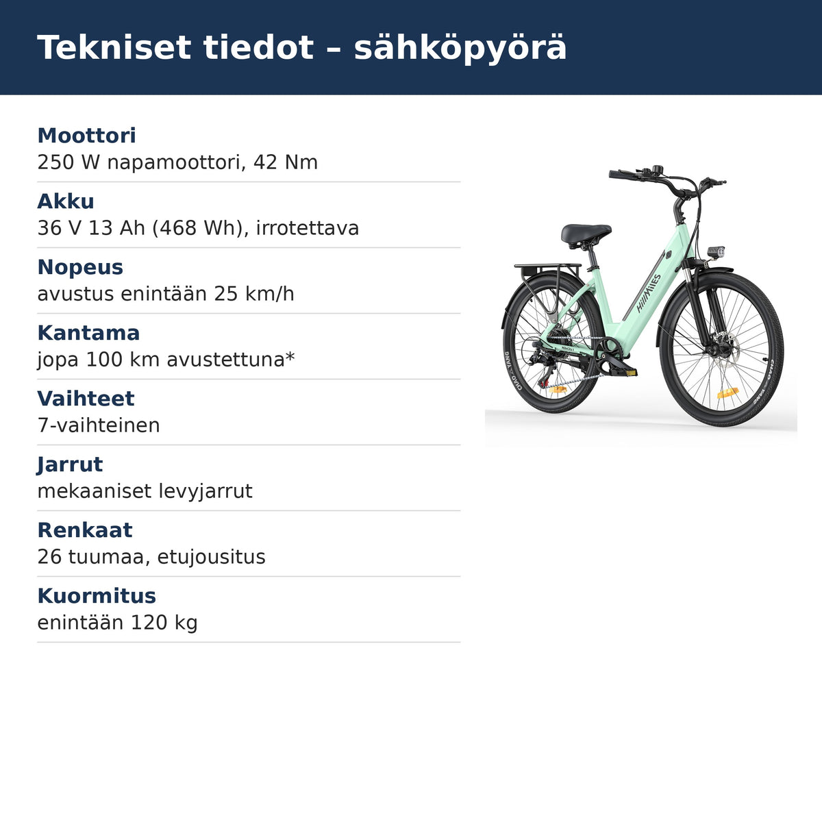 Sähköpyörän tekniset tiedot