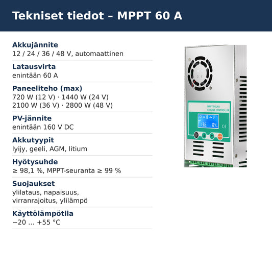 MPPT-lataussäätimen tekniset tiedot