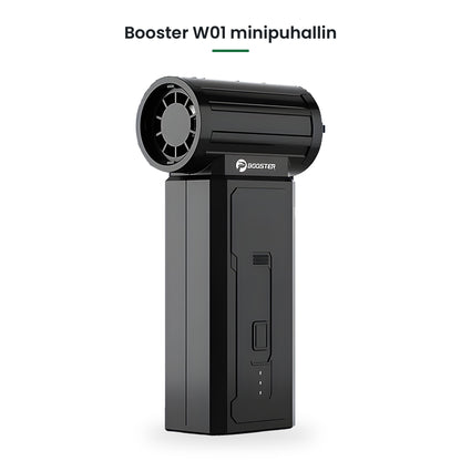 Booster W01 akkukäyttöinen minipuhallin valkoisella taustalla