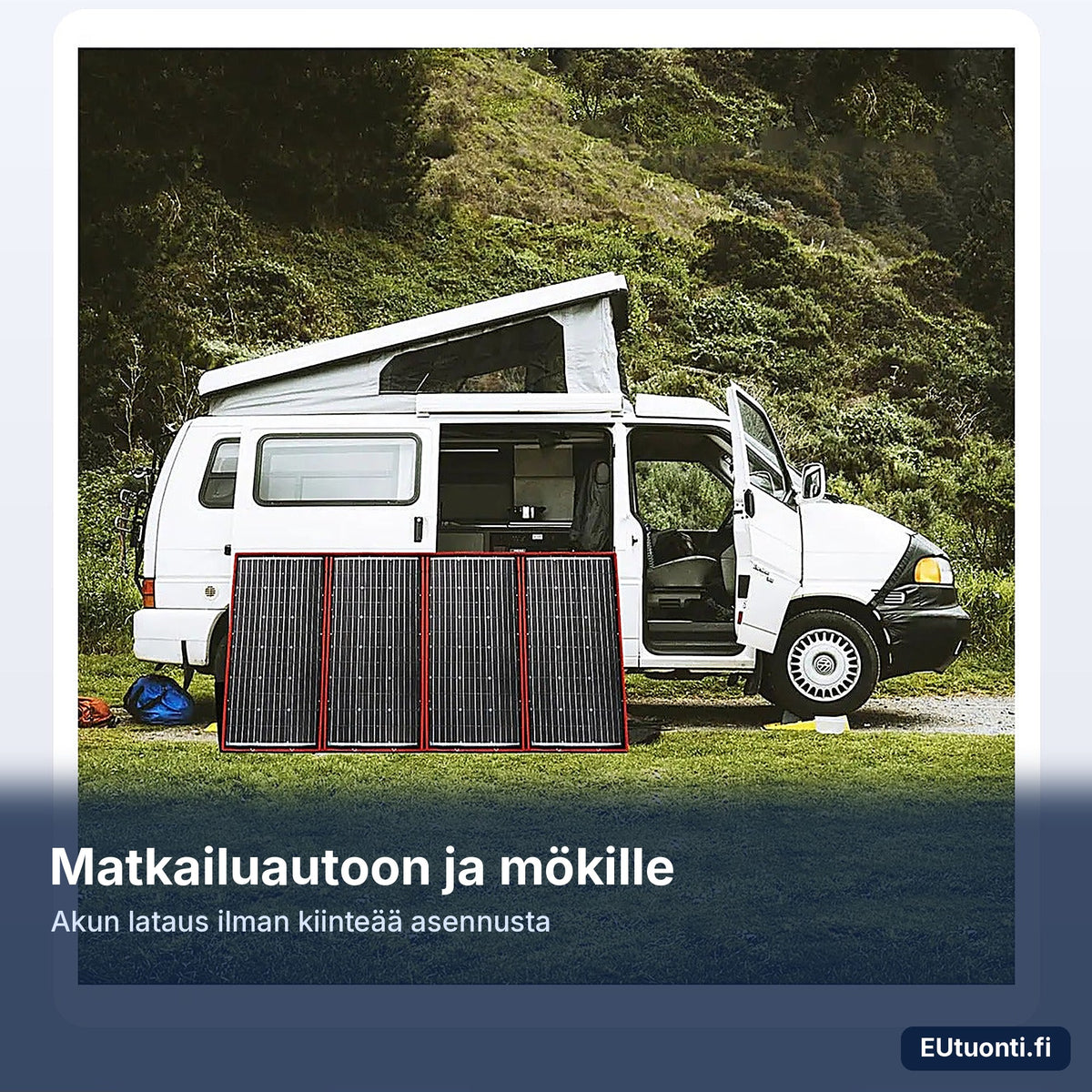 DOKIO aurinkopaneeli matkailuauton vieressä