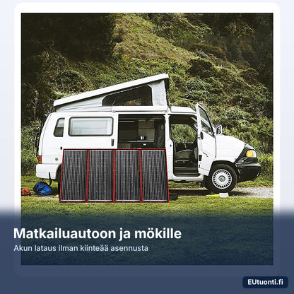 DOKIO aurinkopaneeli matkailuauton vieressä