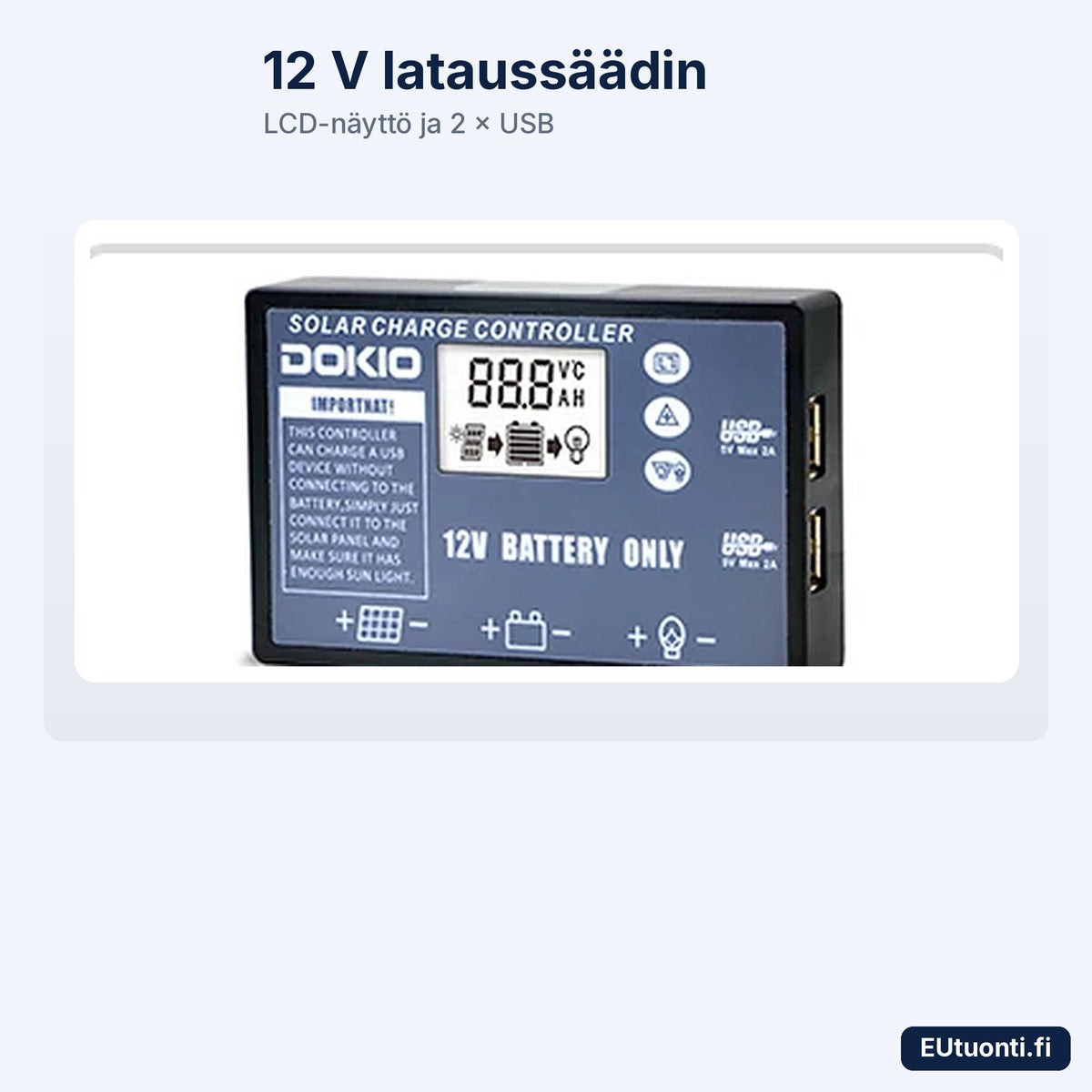 DOKIO 12 V lataussäädin LCD-näytöllä