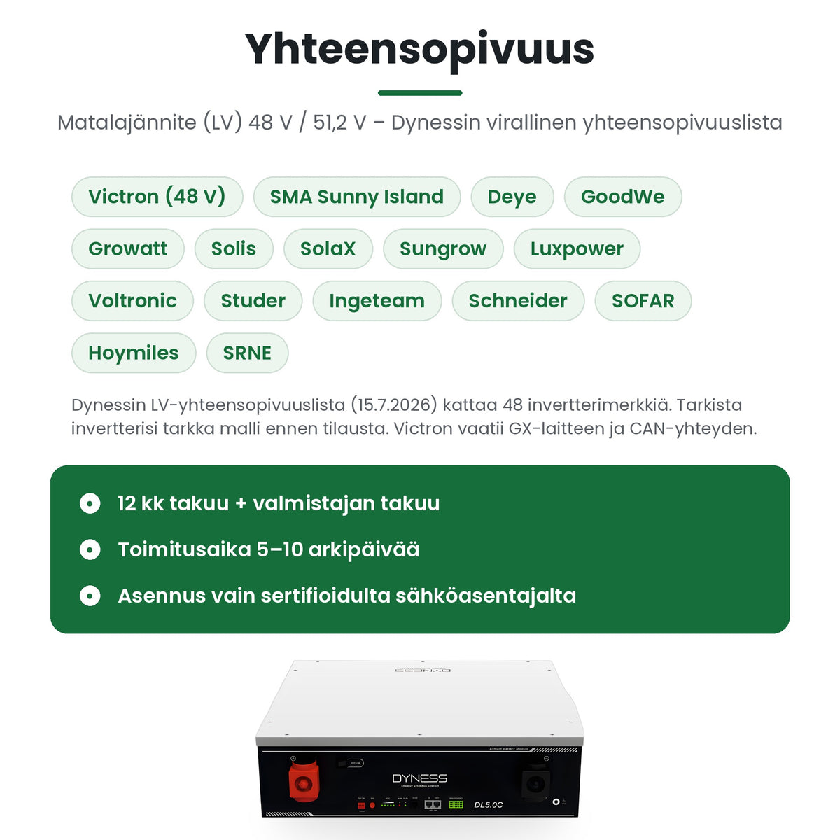 Dyness DL5.0C yhteensopivat invertterit