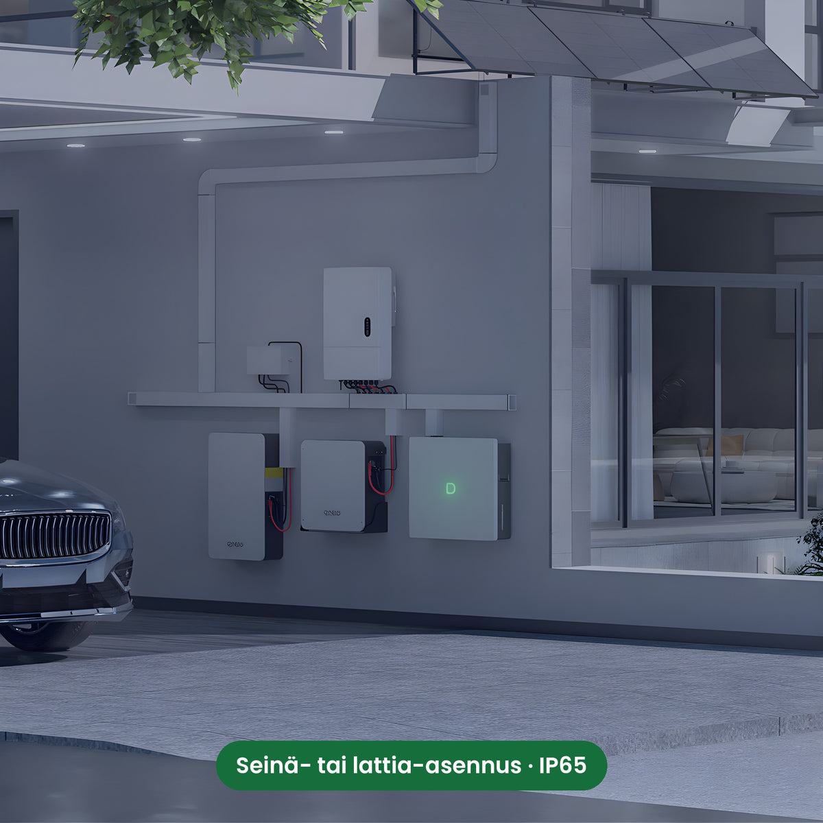 Dyness Powerbox G2 kotiakku autotallin seinällä