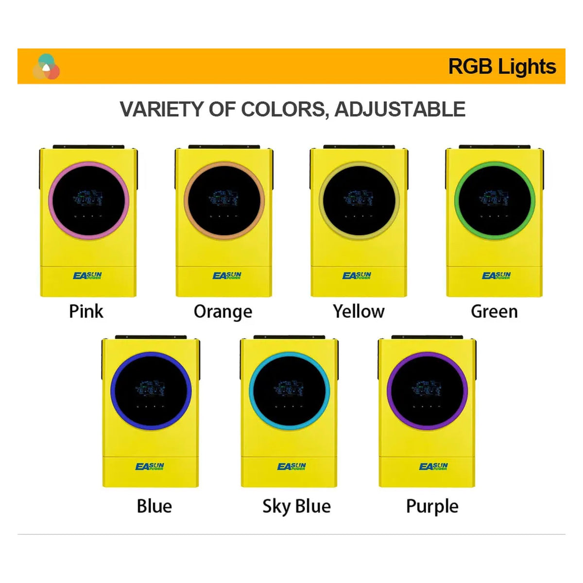 EASUN invertterin RGB-valorenkaan värivaihtoehdot
