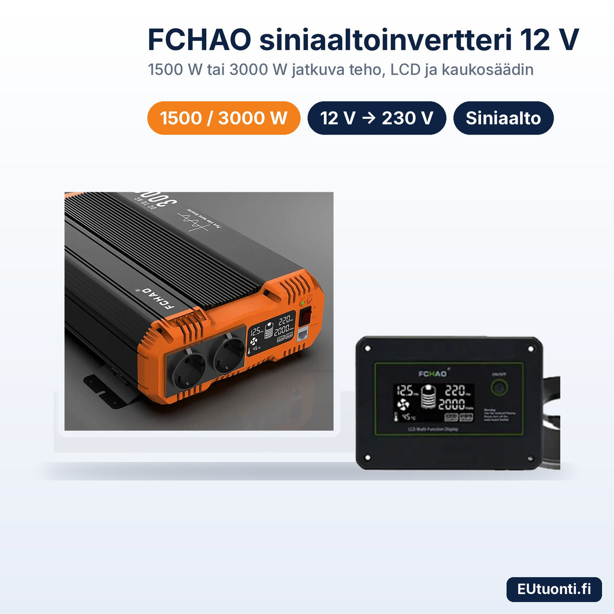 FCHAO siniaaltoinvertteri 12 V ja kaukosäädin