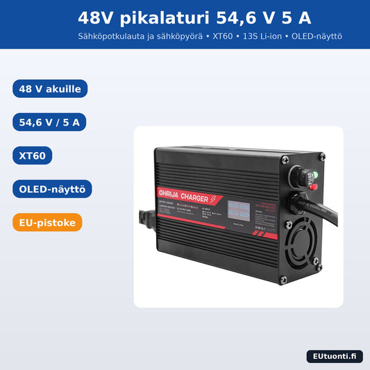 48V pikalaturi 54,6 V 5 A XT60 – sähköpyörä ja sähköpotkulauta, OLED-näyttö