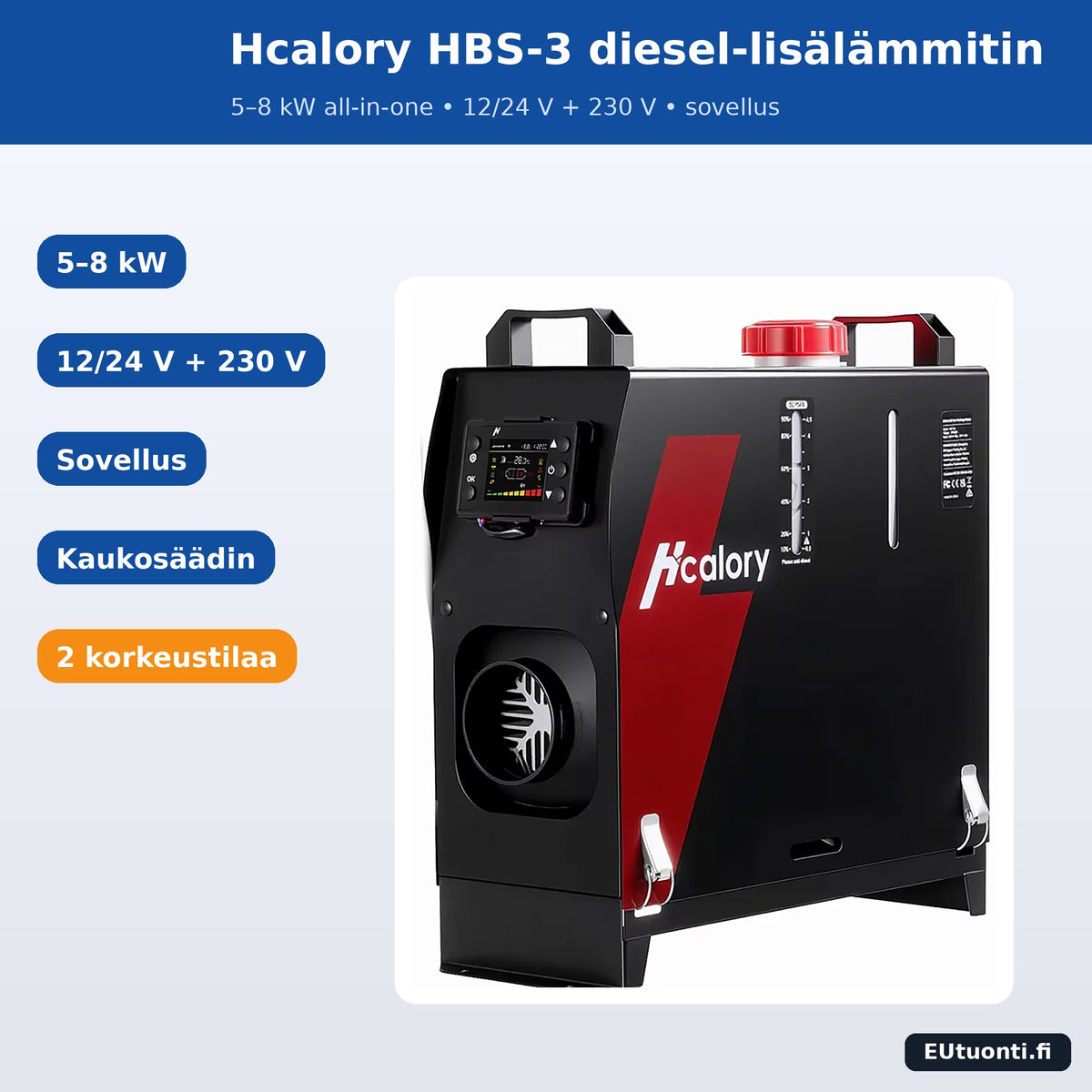 Hcalory HBS-3 diesel lisälämmitin 5–8 kW all-in-one