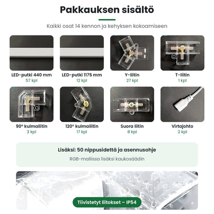 Hexagon LED-valaisin 14 kennoa + kehys – pakkauksen sisältö