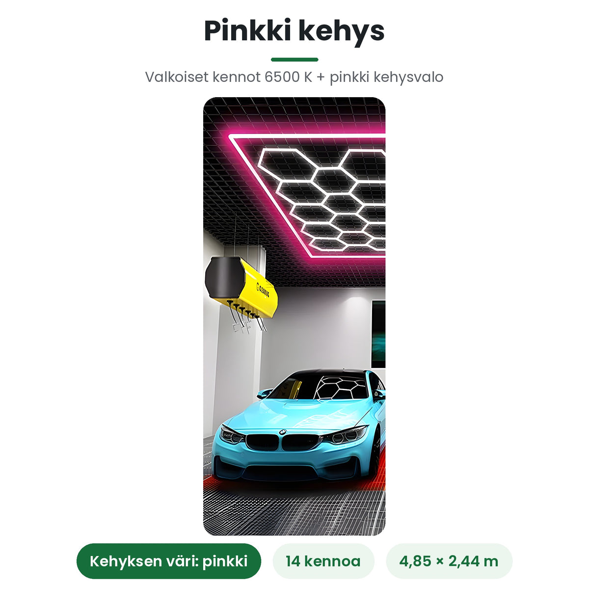 Hexagon LED-valaisin 14 kennoa pinkillä kehyksellä