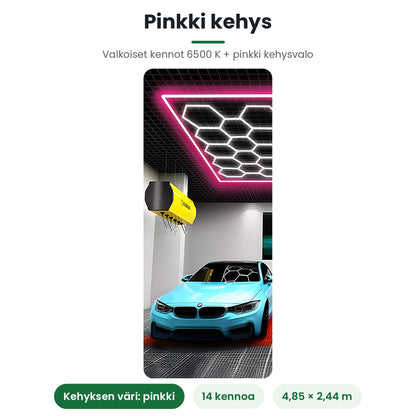 Hexagon LED-valaisin 14 kennoa pinkillä kehyksellä