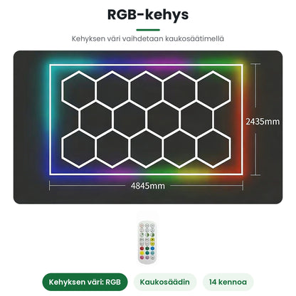 Hexagon LED-valaisin 14 kennoa RGB-kehyksellä ja kaukosäätimellä