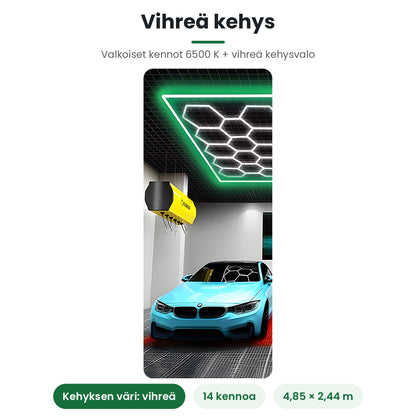 Hexagon LED-valaisin 14 kennoa vihreällä kehyksellä