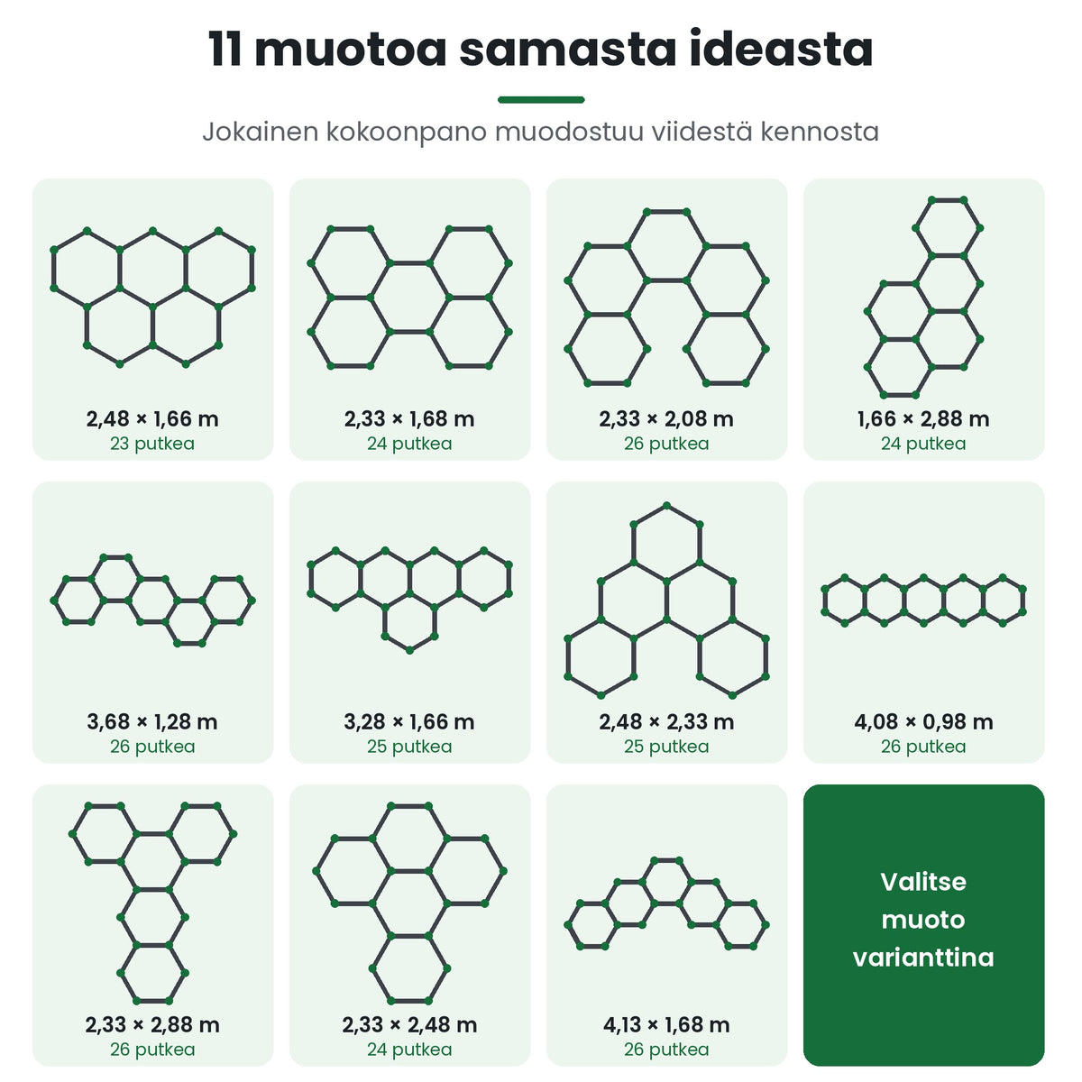 Hexagon LED-valaisin 5 kennoa – 11 valittavaa muotoa