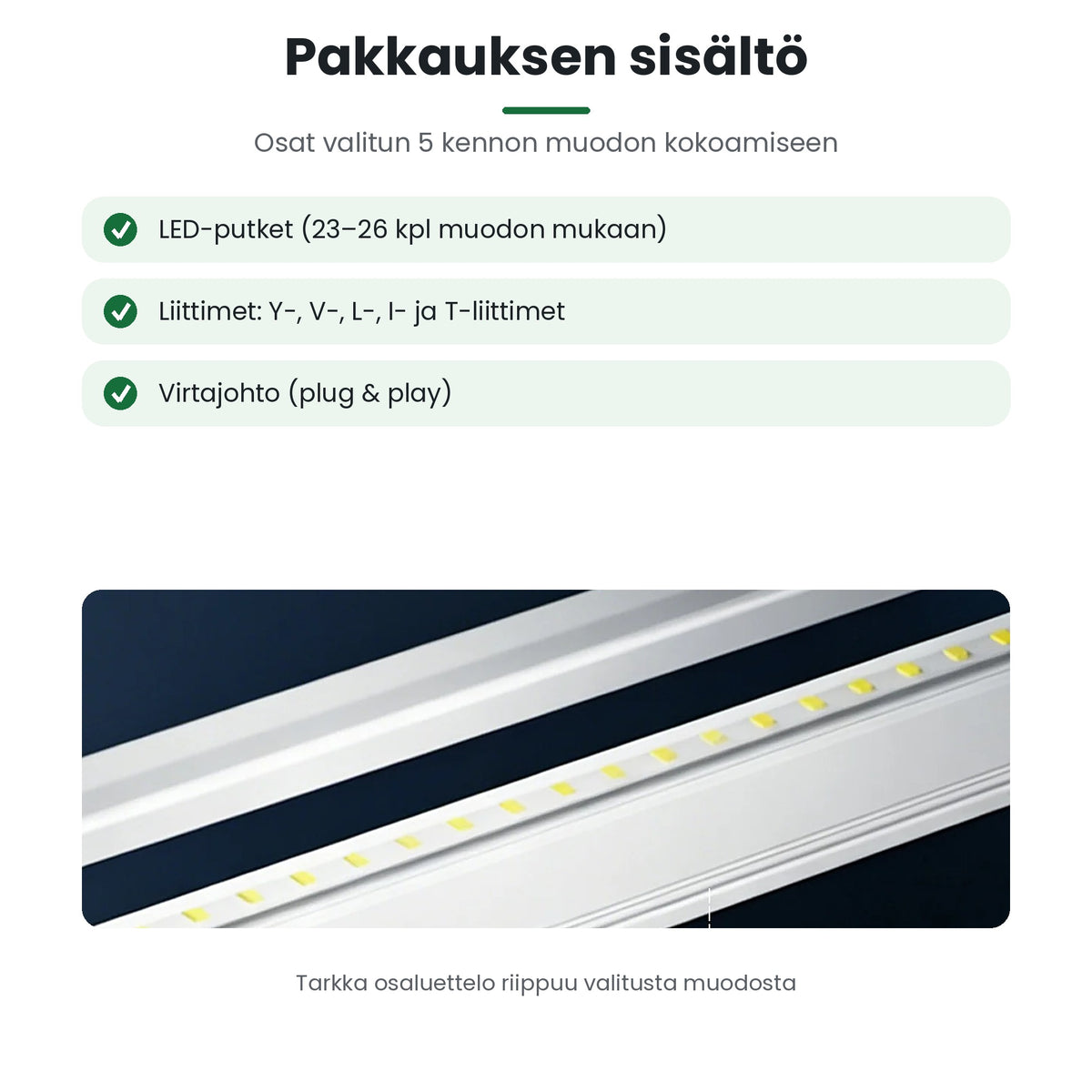 Hexagon LED-valaisin 5 kennoa – LED-putket ja liittimet