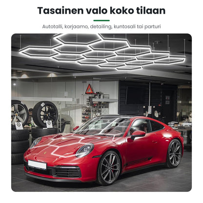 Hexagon LED-kattovalaisin käytössä työtilassa