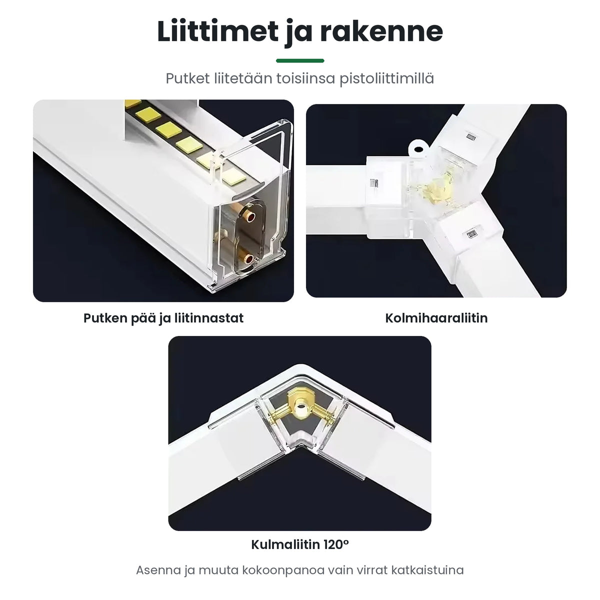 Hexagon LED-kattovalaisimen liittimet ja LED-putket