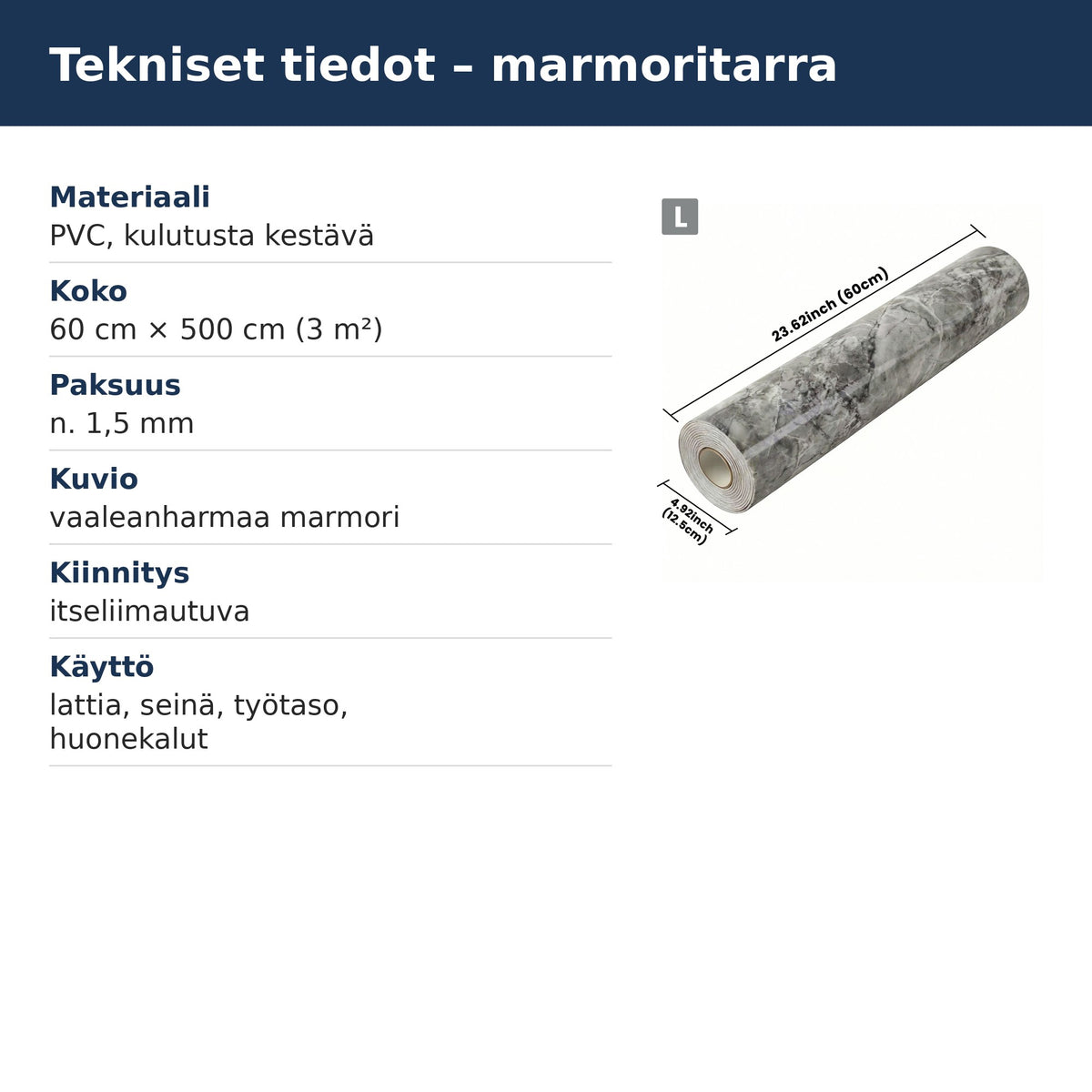 Marmoritarran tekniset tiedot