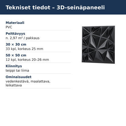 3D-seinäpaneelin tekniset tiedot