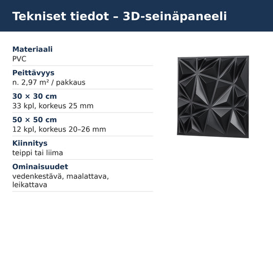 3D-seinäpaneelin tekniset tiedot