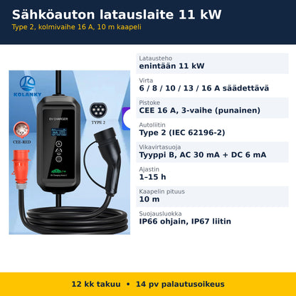 11 kW latauslaitteen tekniset tiedot suomeksi