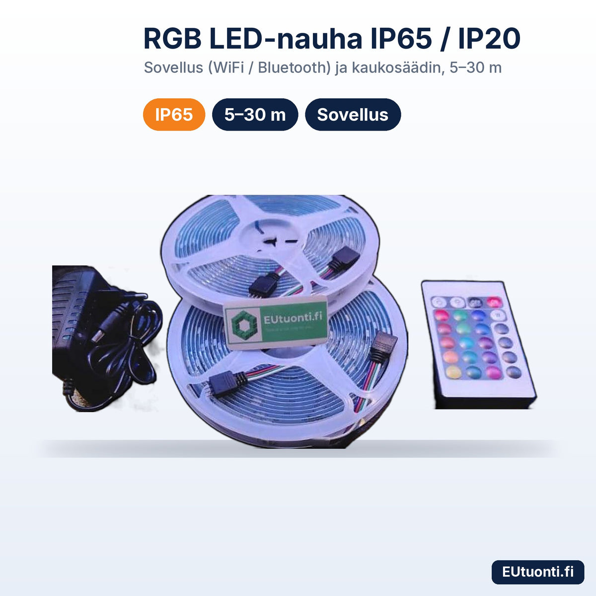 RGB LED-nauha IP65 vesisuojattu, sovellusohjaus ja kaukosäädin