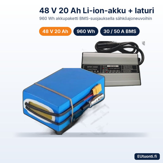 48 V 20 Ah Li-ion-akku 960 Wh ja 54,6 V laturi