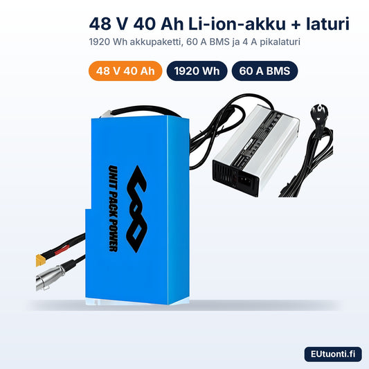 48 V 40 Ah Li-ion-akku 1920 Wh ja 4 A laturi
