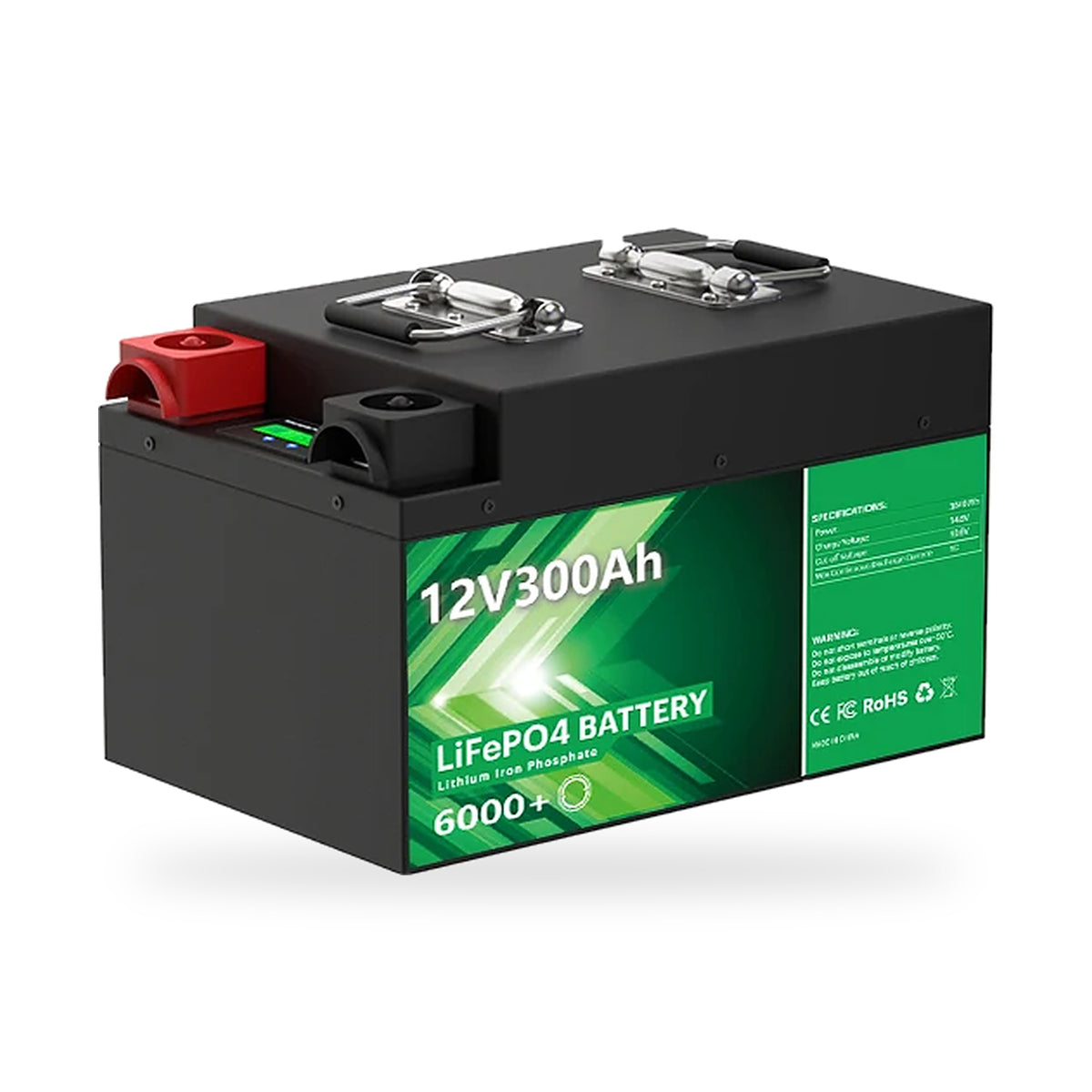 LiFePO4-akku 12,8 V 300 Ah Bluetooth ruostumattomassa teräskotelossa